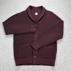 GAP Cardigan Sweater Mens L Burgundy Shawl Collar Old Money Fisherman Button Up